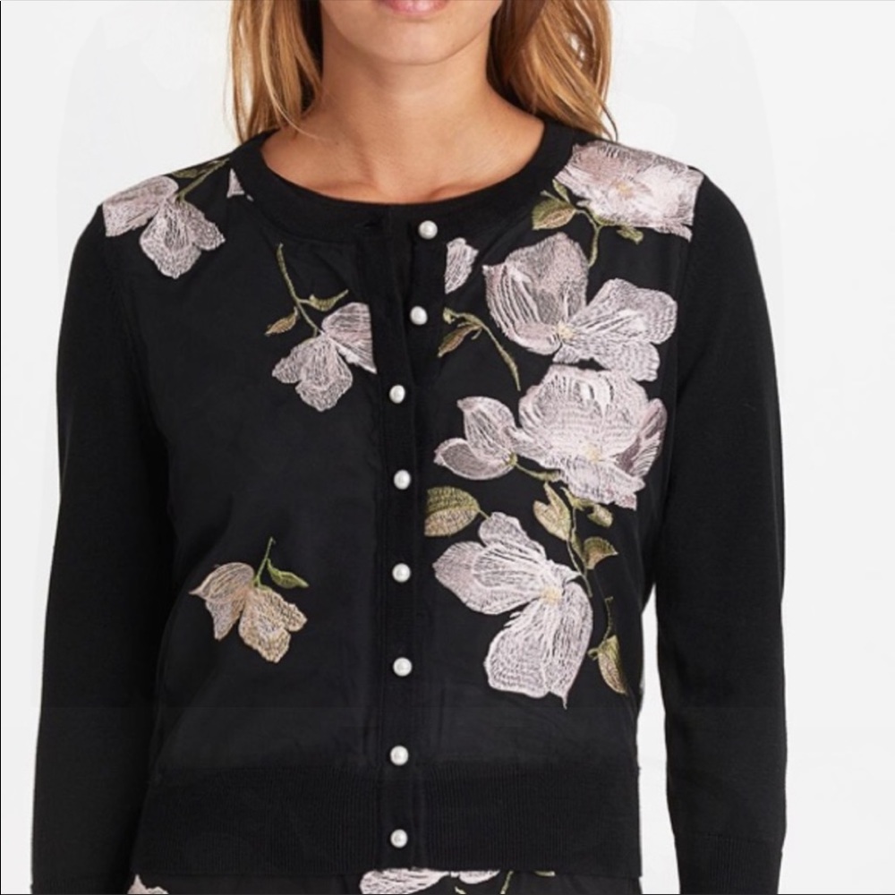 LIKE NEW Karl Lagerfeld Black Floral Embroidered Cardigan